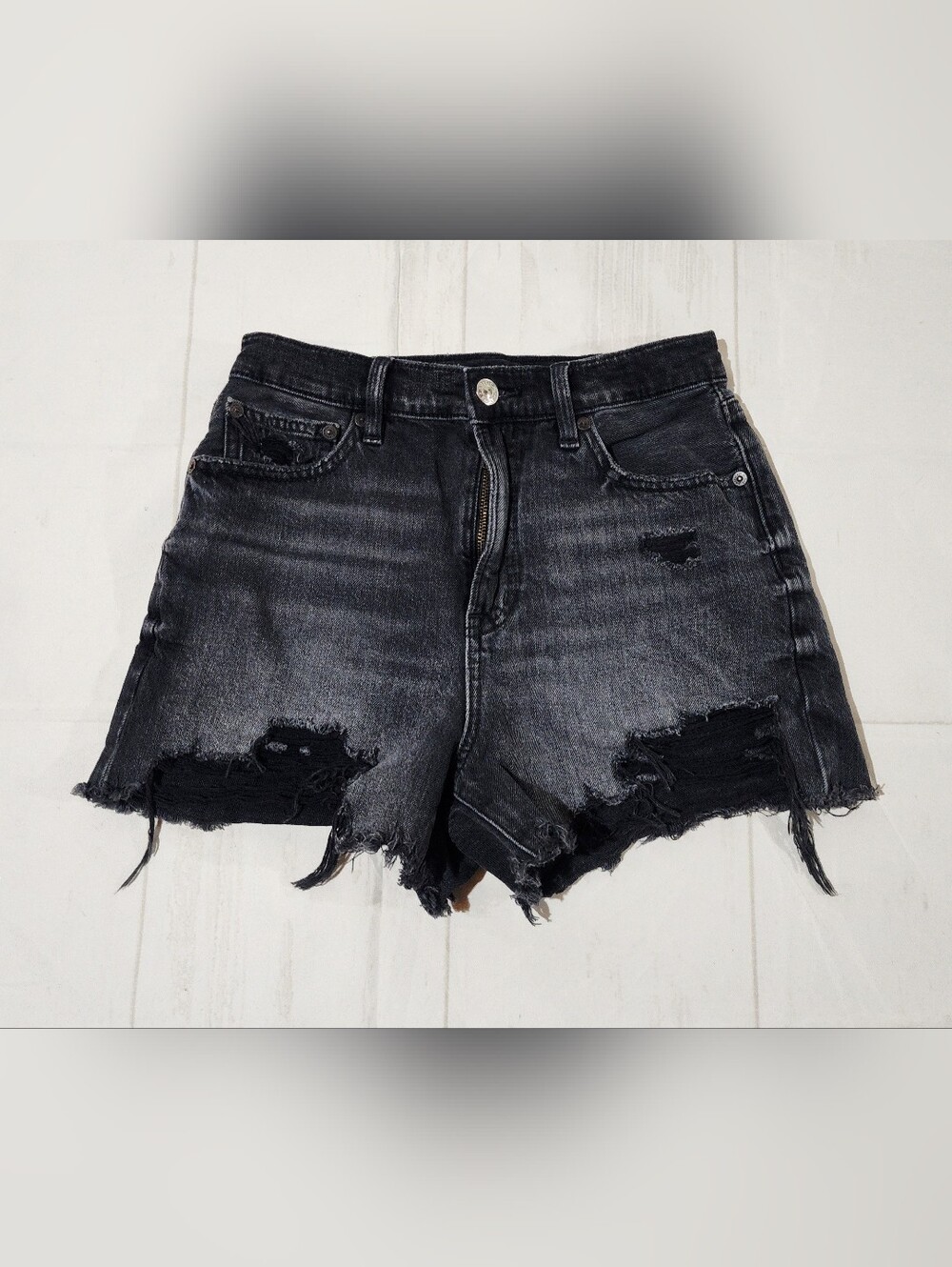 American Eagle Size 0 Black Distressed Denim Jean Shorts